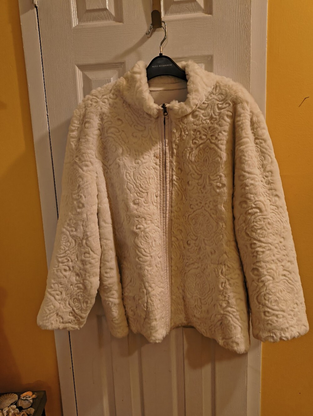 Coldwater Creek Cream Embossed Teddy Zip Jacket